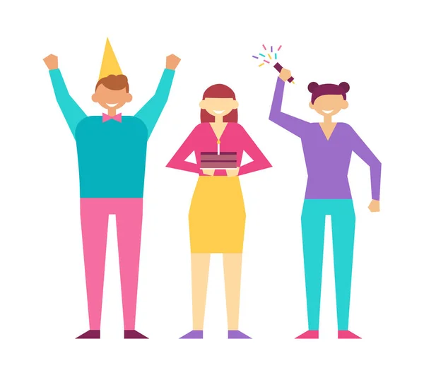 Happy People at Birthday Party Vector Isolated — Stock Vector