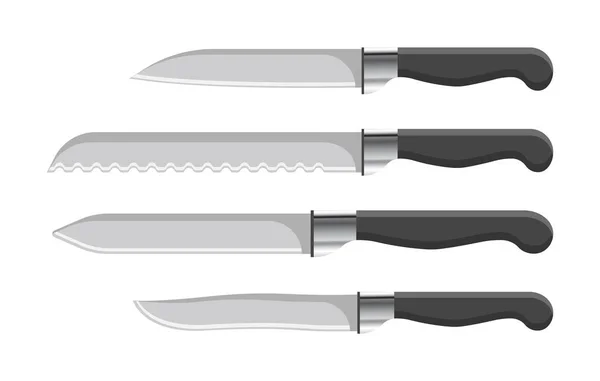 Couteaux de cuisine pointus avec poignées en plastique — Image vectorielle