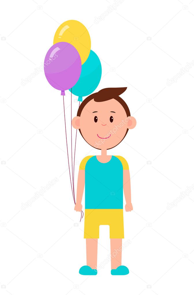 Cheerful Boy with Color Baloons Bright Picture