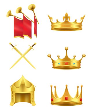 Altın Orta Çağ sembolleri gerçekçi Vector Icons Set