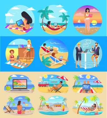 Dizüstü bilgisayarlarda egzotik plajları ile serbest çalışanları