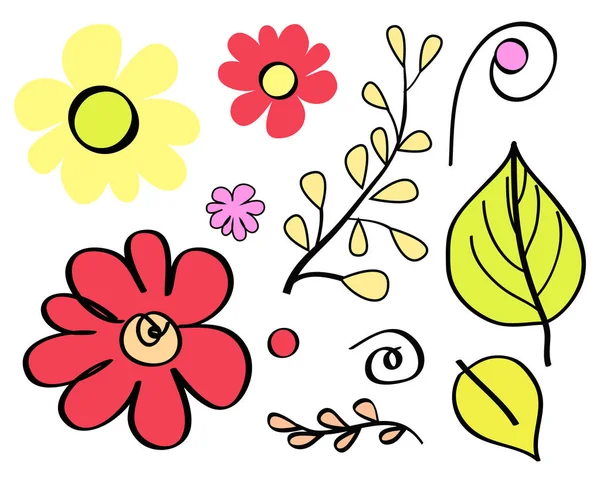 Elément Floral Fleurs, Feuilles Illustration vectorielle — Image vectorielle
