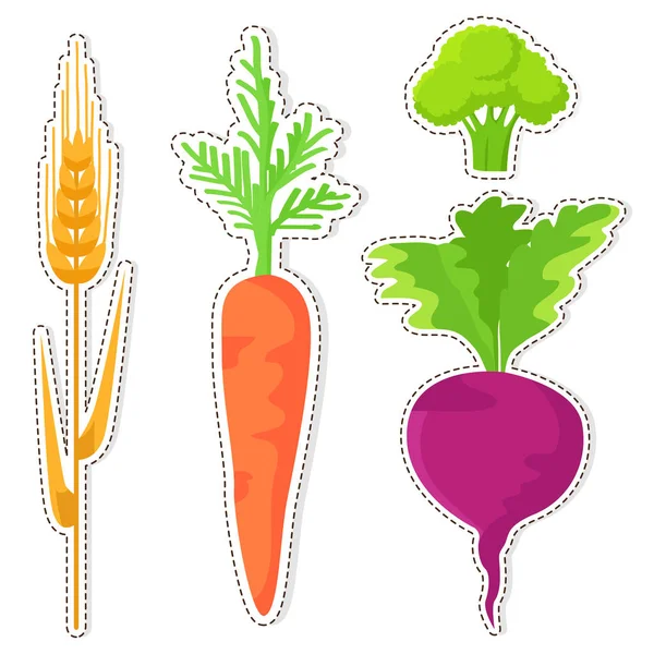 Reifes Getreide und Gemüse Vektor Aufkleber Set — Stockvektor