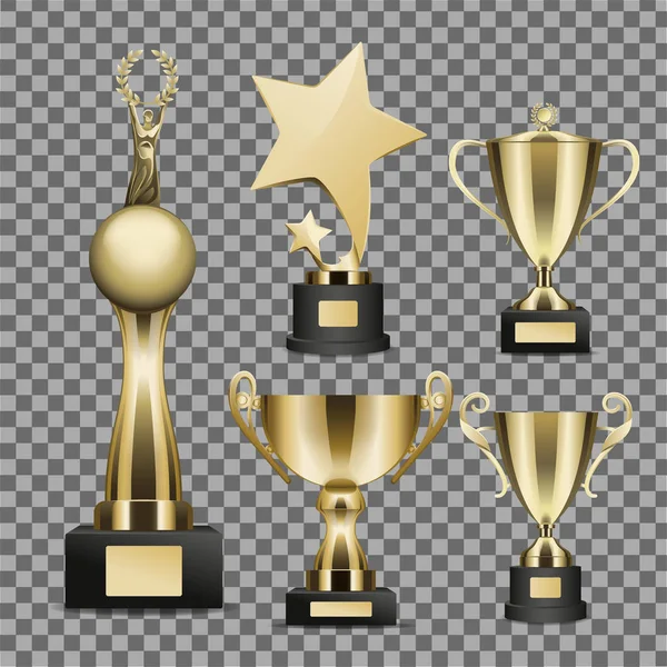 Zlatá trofej Cups realistické vektorové kolekce — Stockový vektor