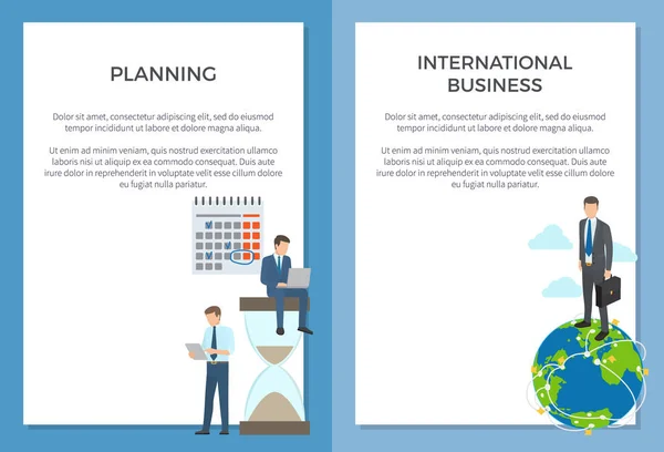 포스터의 계획 및 국제 비즈니스 세트 — 스톡 벡터