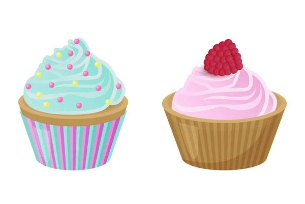 Various Cakes with Cupcakes Vector Illustration — Stock Vector