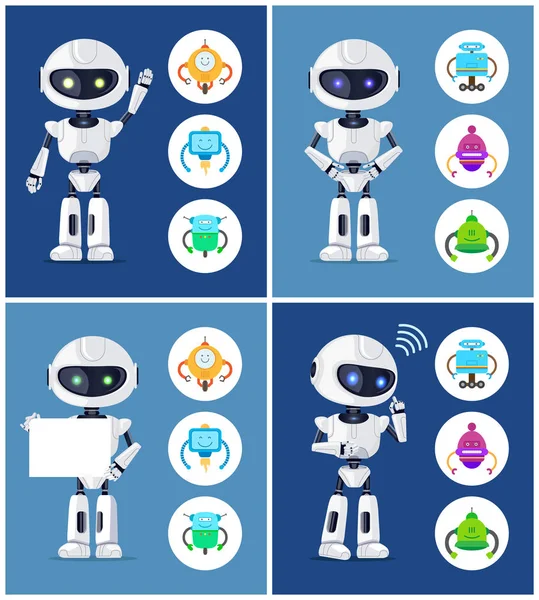 Robots collectie en iconen vectorillustratie — Stockvector