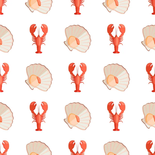 Crayfish and Shell Pattern Vector Illustration — Stock Vector