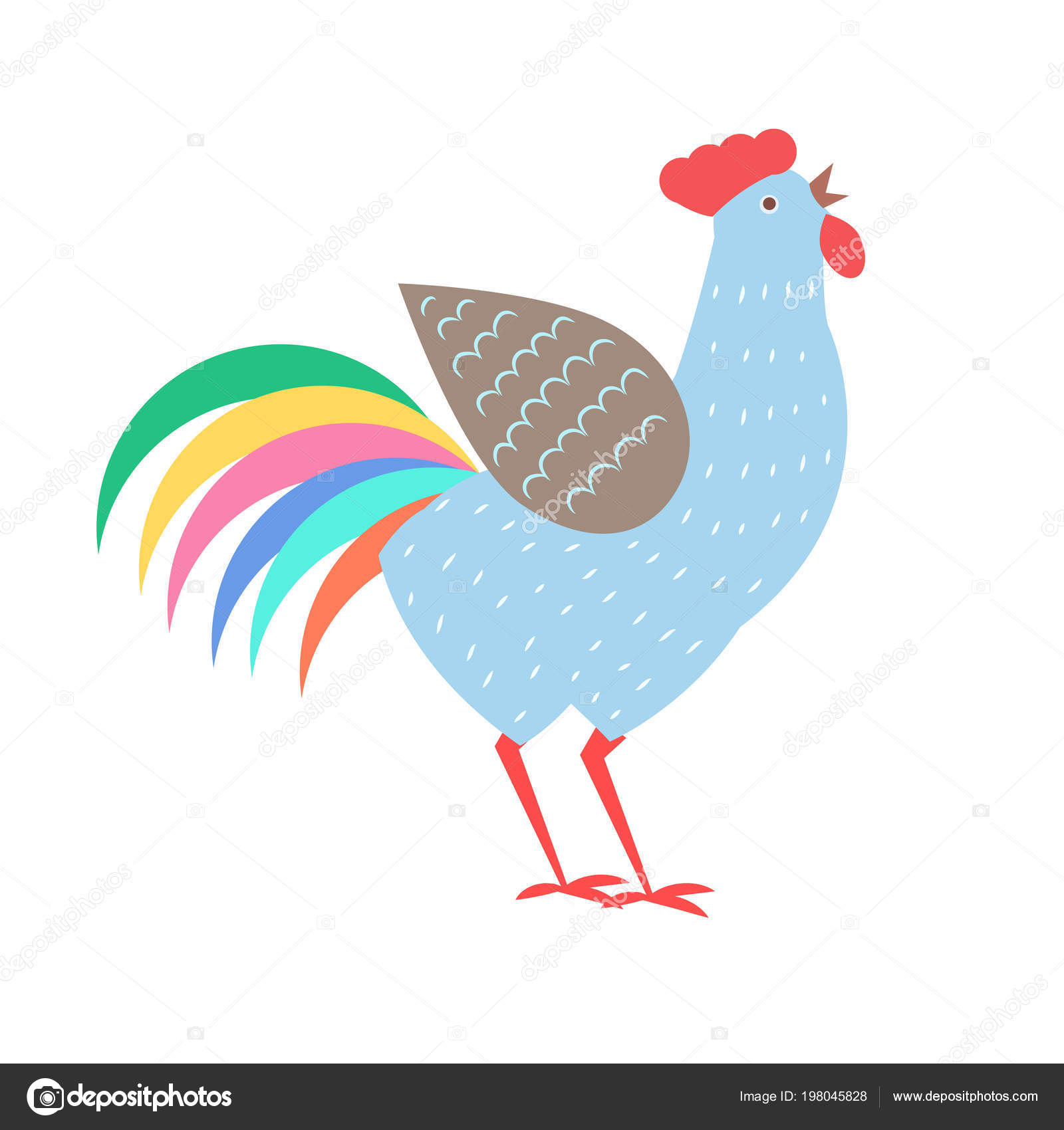 Coq Avec Queue Colorée Vector Illustration Image