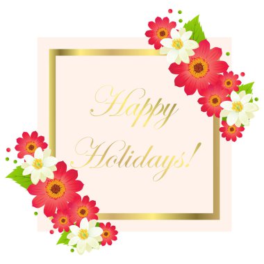 Çerçeve ve çiçekler ile mutlu tatil tebrik kartı