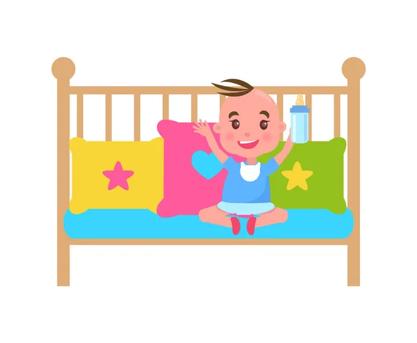 漂亮的小男孩在可爱的婴儿床, 彩色模板 — 图库矢量图片