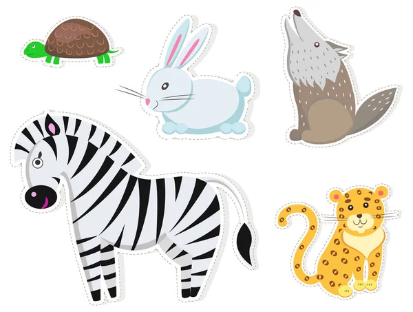 Friendly Cartoon Wild Animals Isolated Stickers — Stock Vector