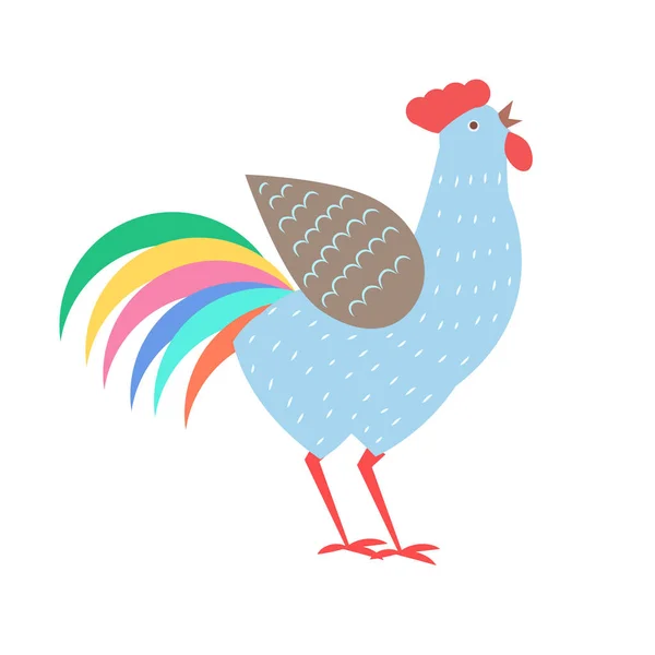 Cock with Colorful Tail Vector Illustration — Stock Vector