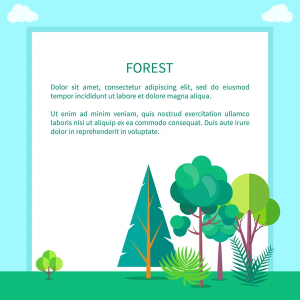 Waldvektorwebbanner mit Bäumen und Sträuchern — Stockvektor