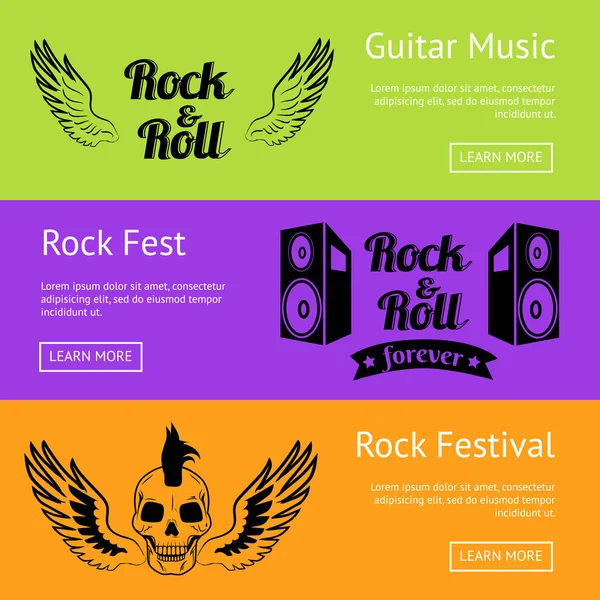 Collezione musicale rock di poster colorati creativi — Vettoriale Stock