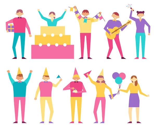 Birthday Party Participants Cartoon Style, People — Stock Vector