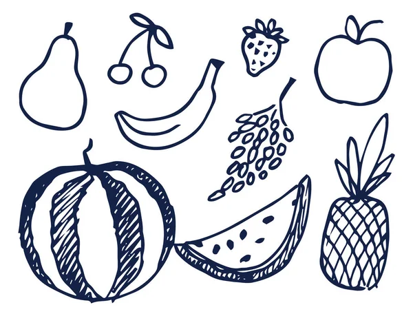 Frutas Elementos dibujados a mano Vector Ilustración — Vector de stock