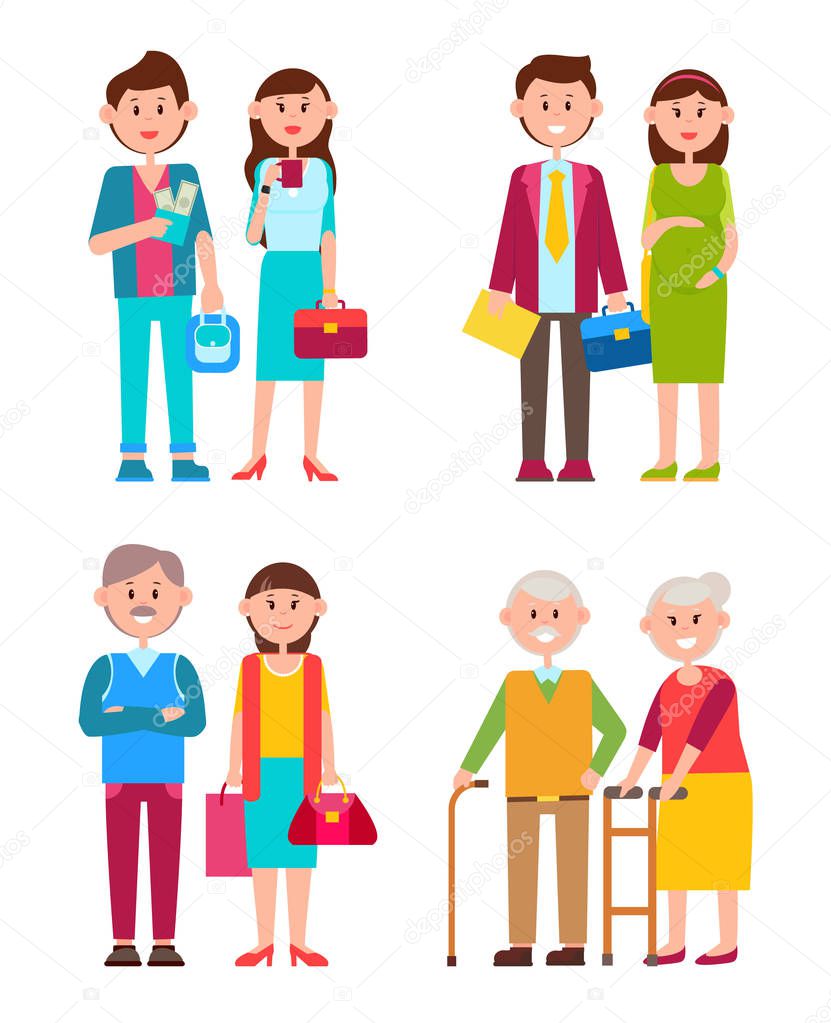 Couples Set of Different Ages Vector Illustration