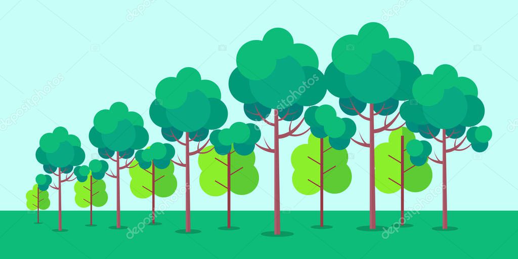 Poster Depicting Peaceful Forest Vector Illustration Of Green Bushes And Lush Trees Against Background Of Light Blue Cloudless Sky Premium Vector In Adobe Illustrator Ai Ai Format Encapsulated Postscript