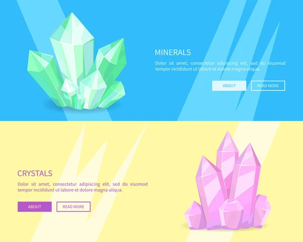 Minerales Cristales Carteles Web Botones en línea — Archivo Imágenes Vectoriales