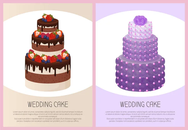 Conjunto de pasteles de boda Dulce Panadería Carteles Vector Texto — Vector de stock