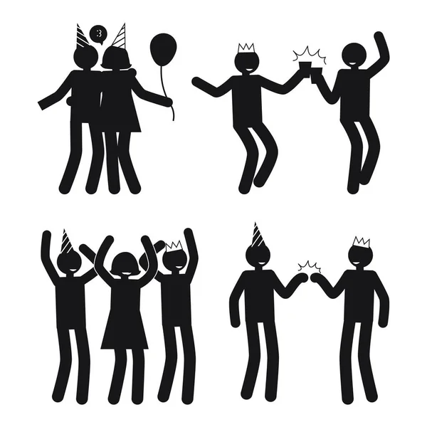 Dynamische houdingen van mensen op de Party witte silhouetten — Stockvector