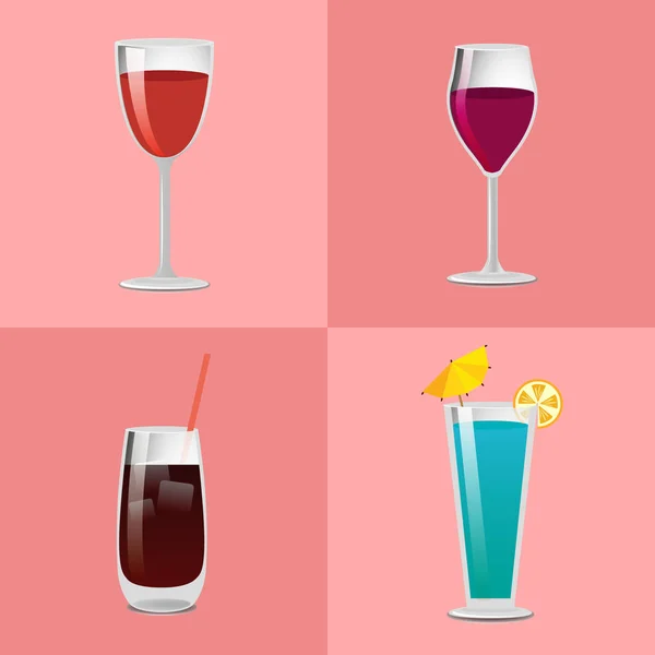 Set de cócteles de verano Vodka con Cola, Blue Lagoon — Vector de stock