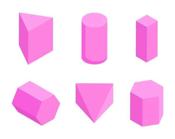 Prismas rosadas, conjunto de seis figuras geométricas Banner — Vector de stock