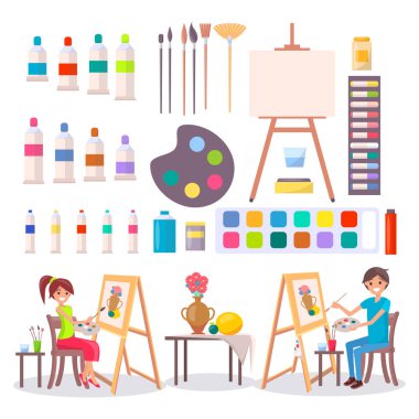Sanat malzemeleri ve sanatçılar illüstrasyon izole