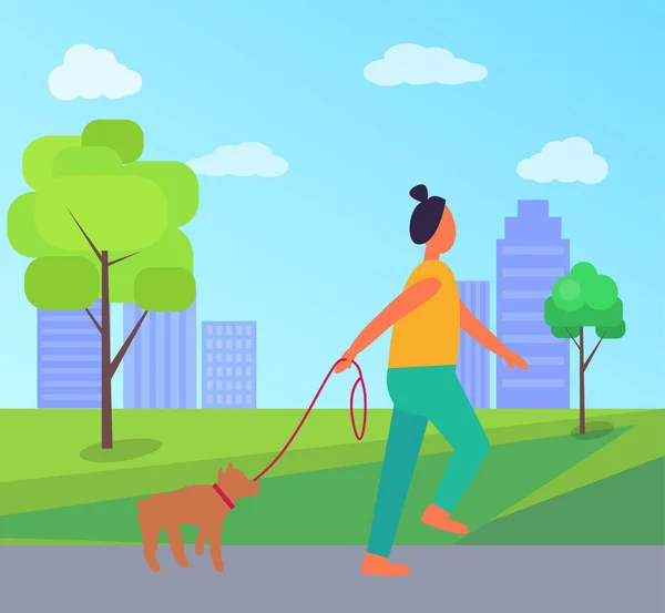 Женщина с собакой в векторной иллюстрации парка — стоковый вектор