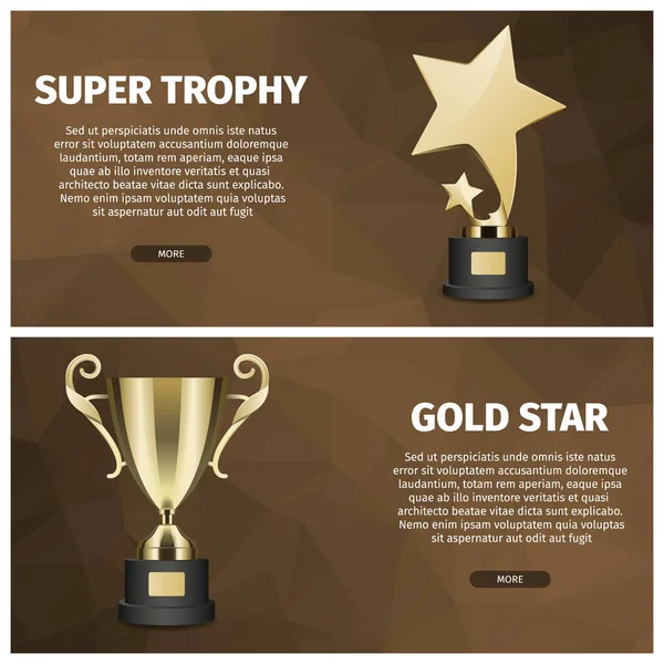 Super Trophy och guld stjärna vektor Web Banners — Stock vektor