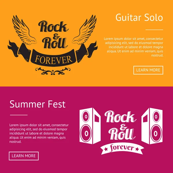 Rock Roll per sempre e Summer Fest set di banner — Vettoriale Stock