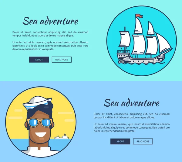 Ensemble de bannières d'aventure en mer avec inscriptions — Image vectorielle