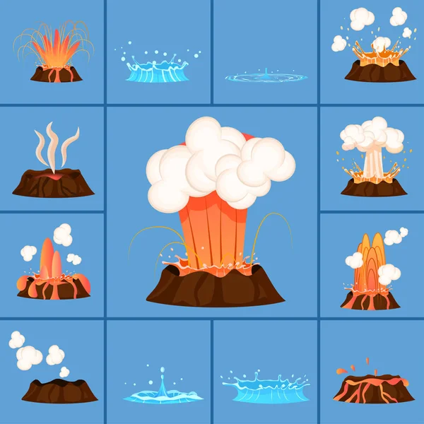 火山噴火と温泉のバーストのセット — ストックベクタ