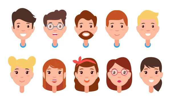 Set of Women and Men Faces, Character Constructor — Stock Vector