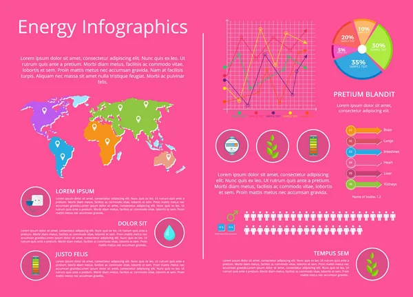 Infografía energética Ilustración vectorial rosa y texto — Vector de stock
