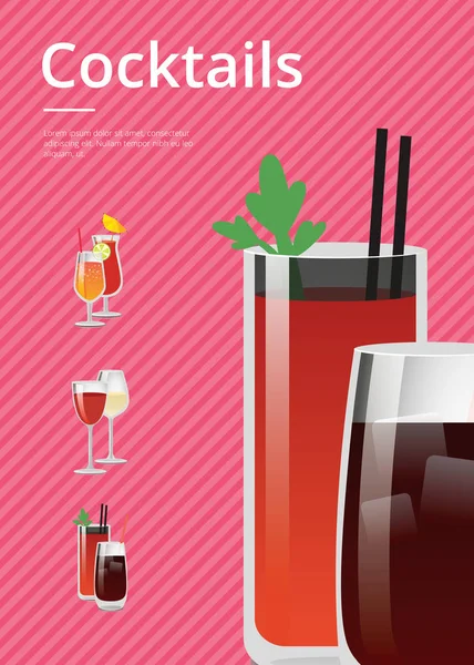 Cocktails Poster with Bloody Mary and Whiskey Cola — Stock Vector