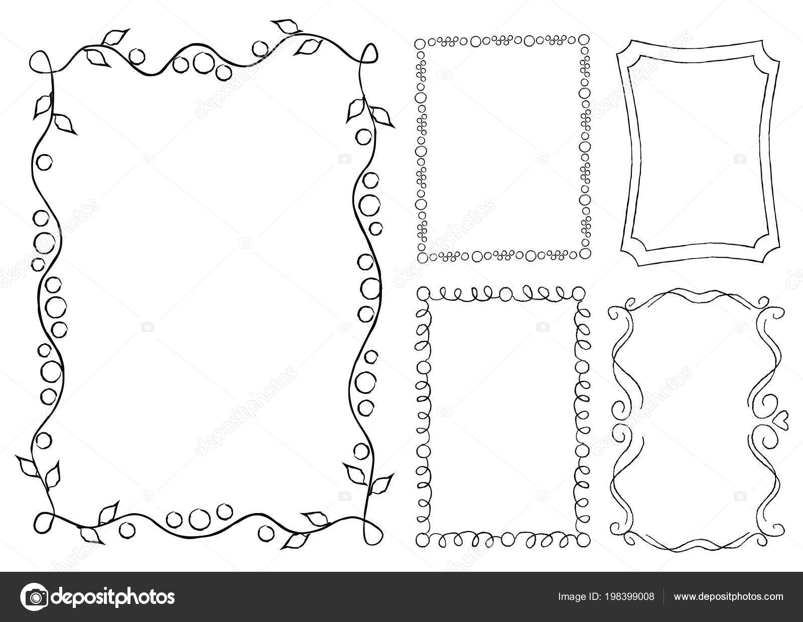 Vector circle frame set. Collection of black flat rounded frames, with  contour lines and shapes. Isolated on white background Stock Vector