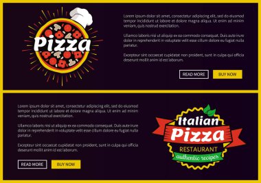 Pizza ve İtalyan yemek tarifleri vektör çizim ayarla