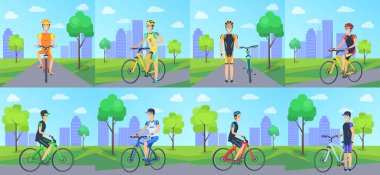 Parkta Bisiklete binmek bisikletçiler Poster vektör.