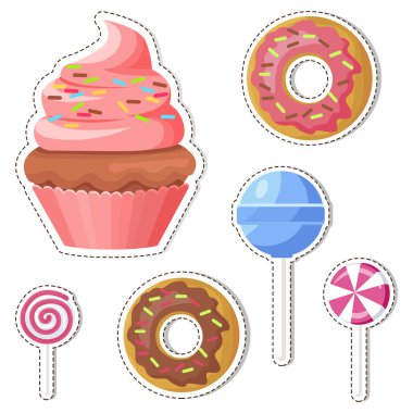 Çizgi film tatlı vektör etiketleri veya Icons Set