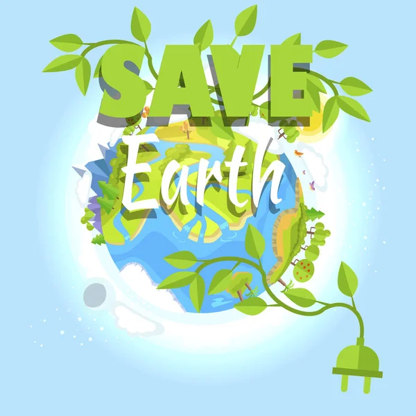 拯救地球标志设计与行星, 电插头 — 图库矢量图片