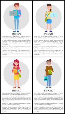 Öğrenciler oğlan ve kız çizgi film tarzı Web posterler