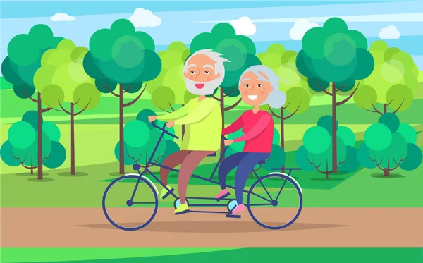 Happy Mature Couple Riding Together on Bike — Stock Vector