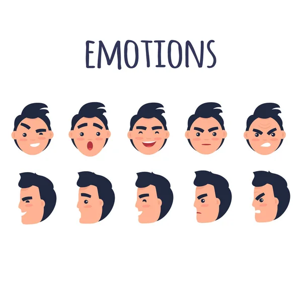 Hombre se enfrenta con diferentes emociones Set de vectores planos — Vector de stock