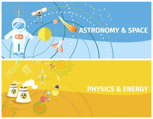 Astronomi ve uzay, fizik ve enerji Poster — Stok Vektör