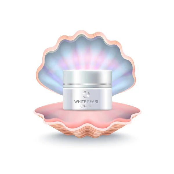 Crema facial de marca en Shell Vector Illustration — Vector de stock