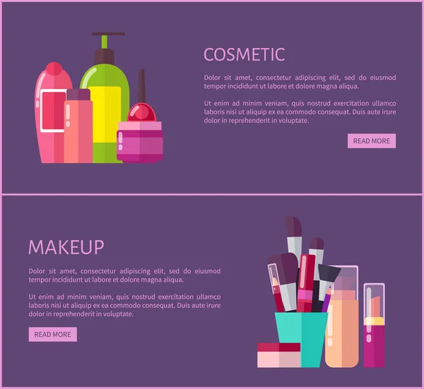 Ilustración vectorial del sistema de las páginas cosméticas y del maquillaje — Vector de stock