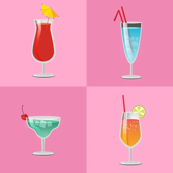 Set de cócteles de verano Vodka con jugo, Blue Lagoon — Vector de stock