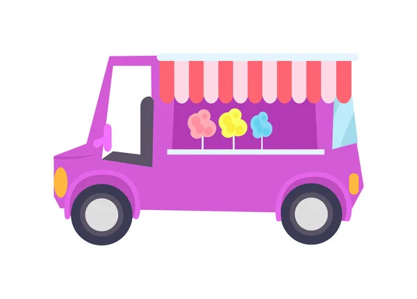 Carino negozio di auto lilla con zucchero filato dolce — Vettoriale Stock